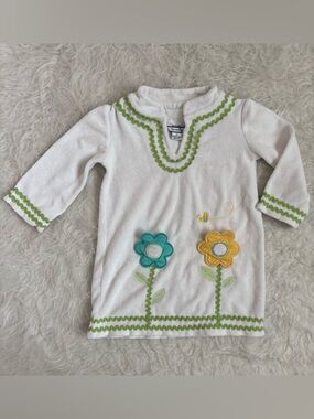 Hartstrings Toddler Vintage White Swimsuit Coverup with Flower Appliqués